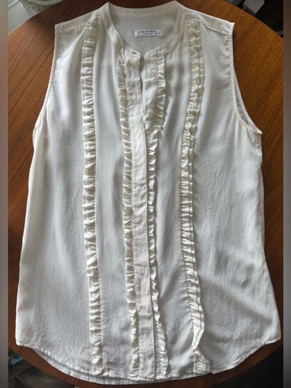 Equipment - 100% Silk Sleeveless Ruffle-Front Blouse - Ivory - Sz XS